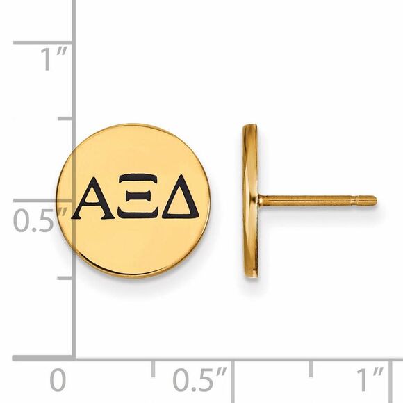 14K Plated Silver Alpha Xi Delta Black Enamel Greek Post Earrings